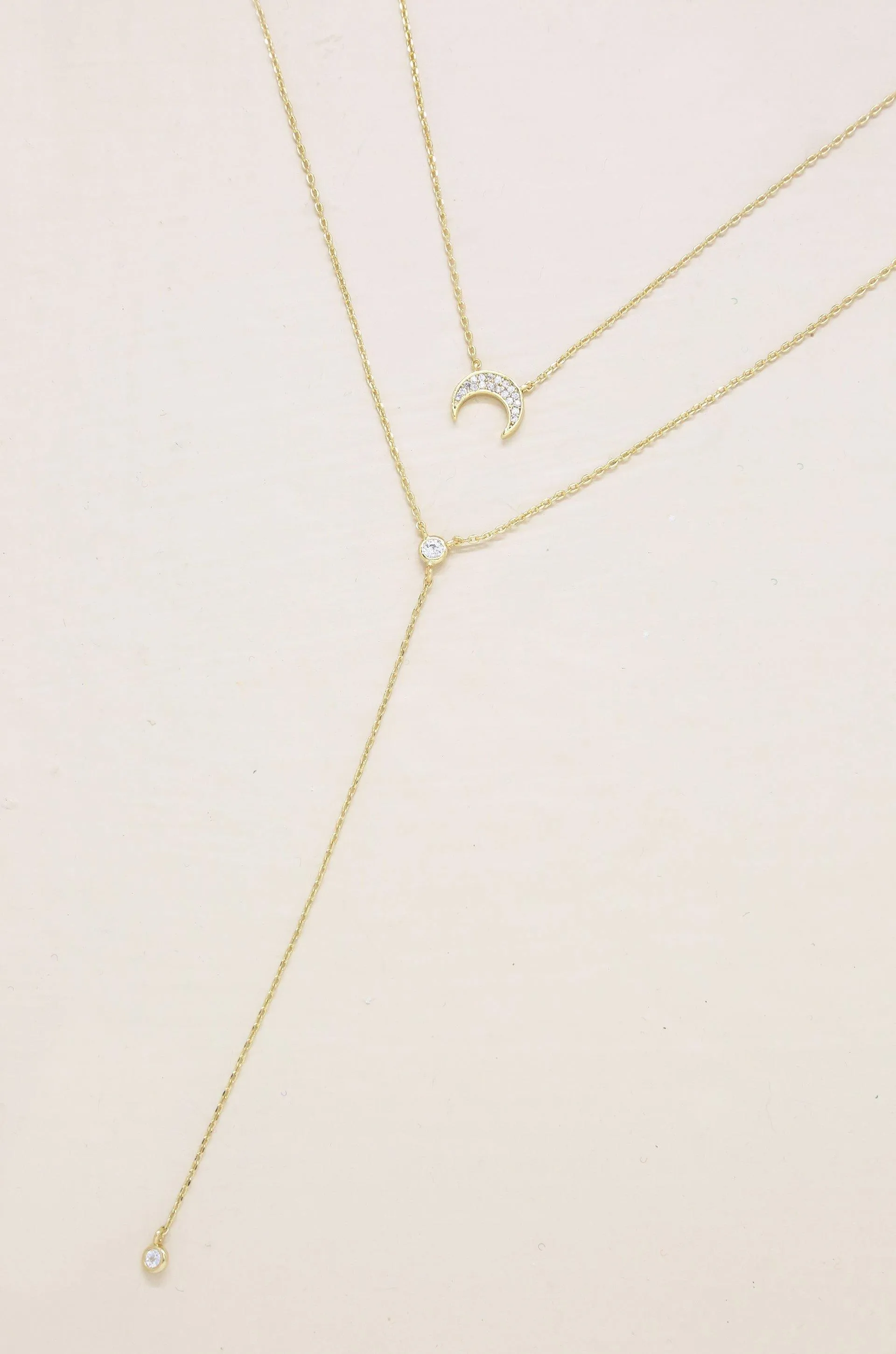 Dainty Layered Crescent Moon 18k Gold Plated Necklace Set