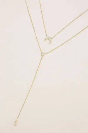 Dainty Layered Crescent Moon 18k Gold Plated Necklace Set
