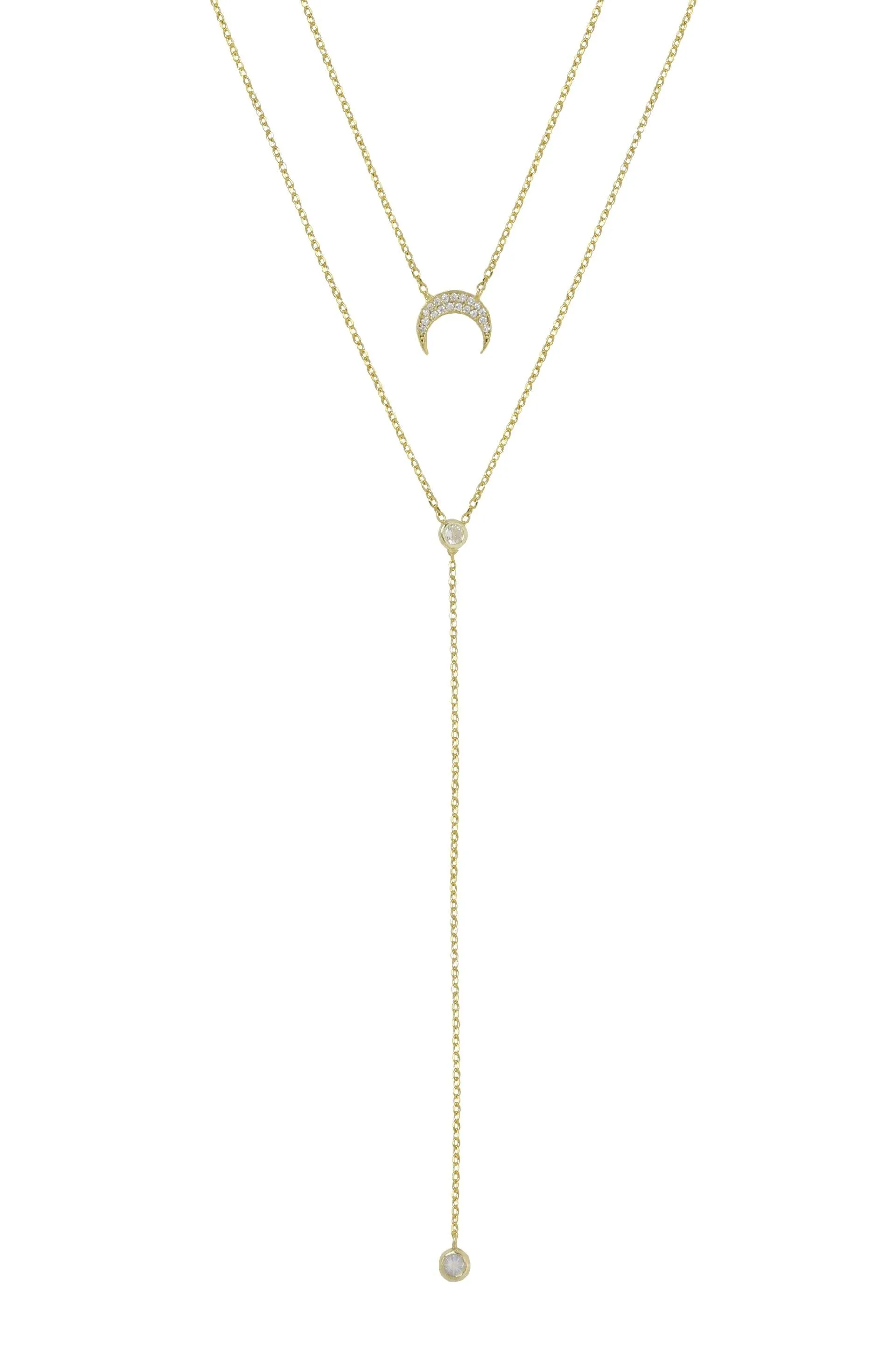 Dainty Layered Crescent Moon 18k Gold Plated Necklace Set