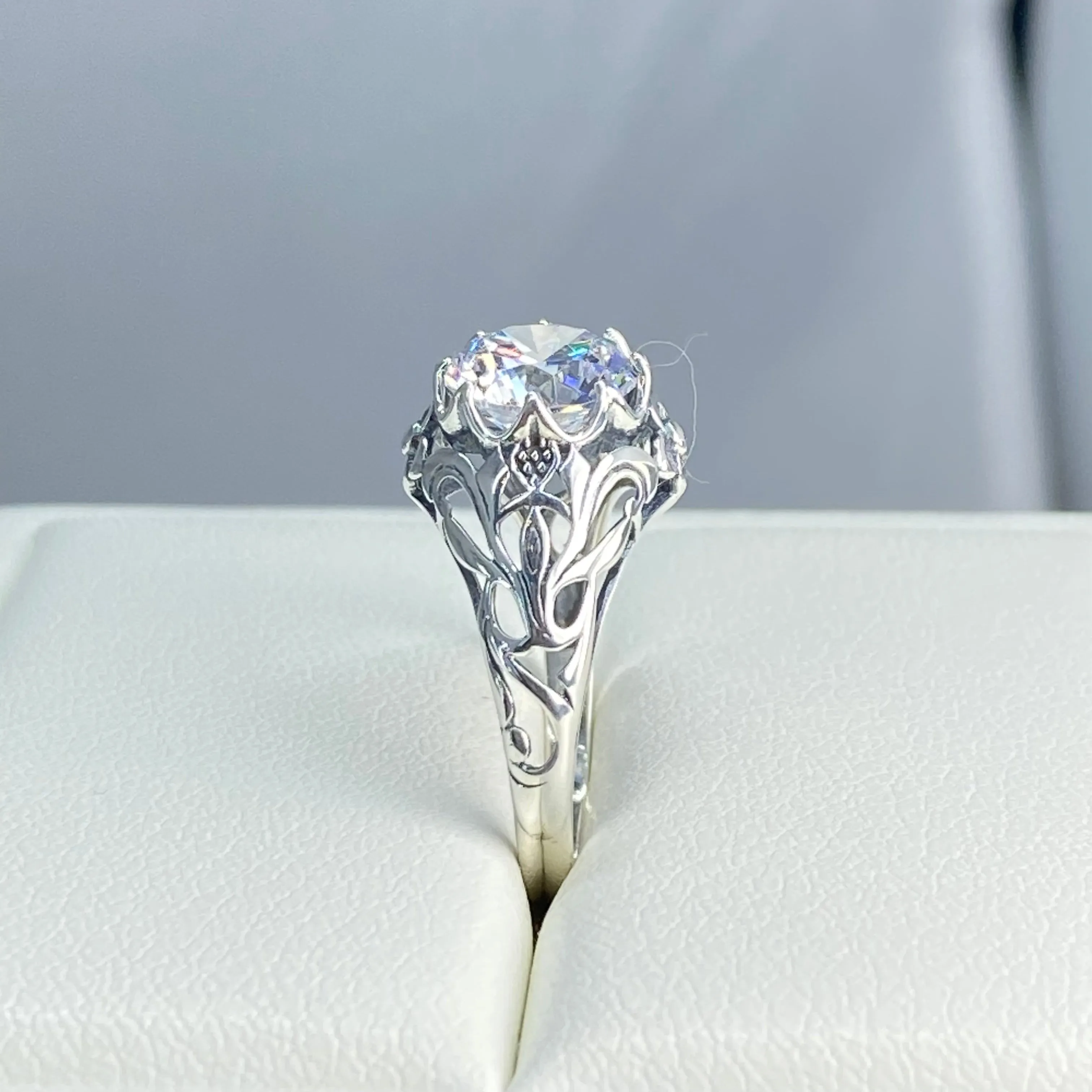 Daisy Ring, Moissanite or White Cubic Zirconia (CZ) Victorian Jewelry #D66