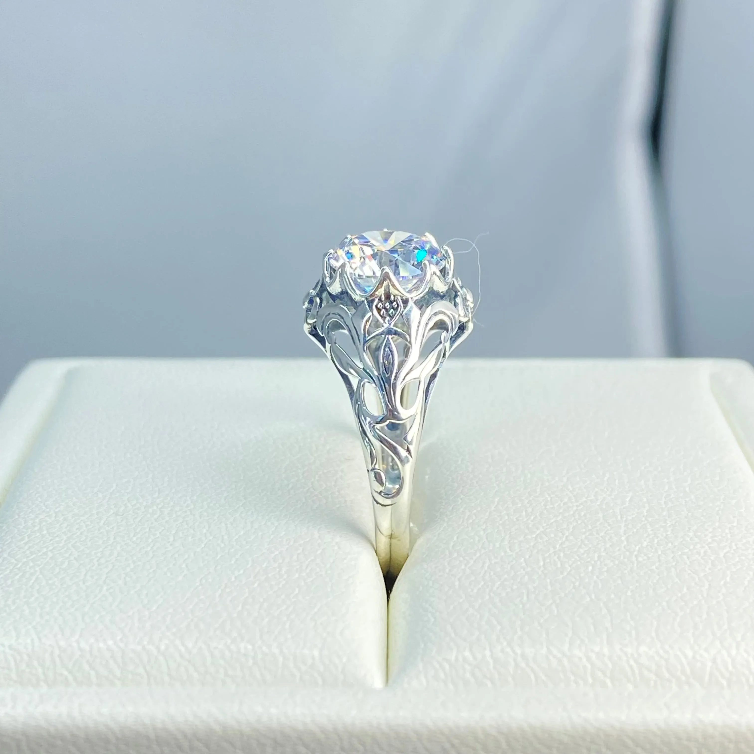 Daisy Ring, Moissanite or White Cubic Zirconia (CZ) Victorian Jewelry #D66