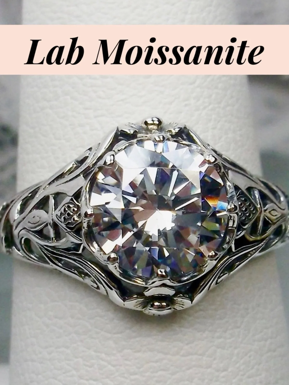 Daisy Ring, Moissanite or White Cubic Zirconia (CZ) Victorian Jewelry #D66