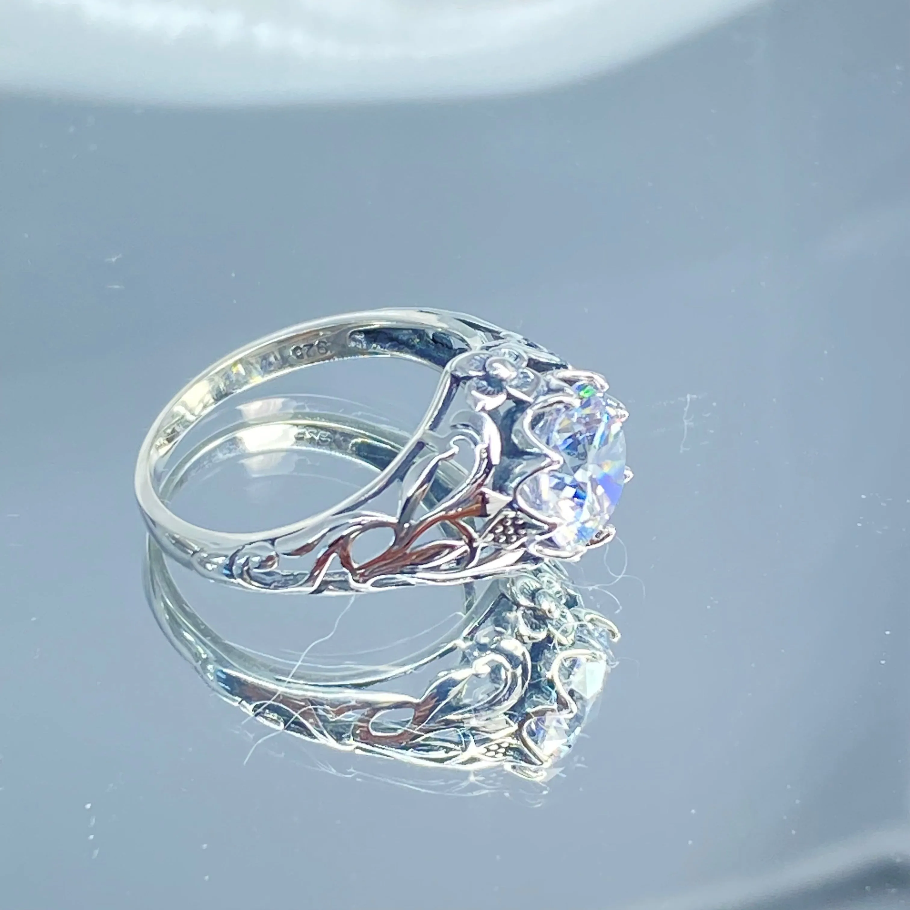 Daisy Ring, Moissanite or White Cubic Zirconia (CZ) Victorian Jewelry #D66