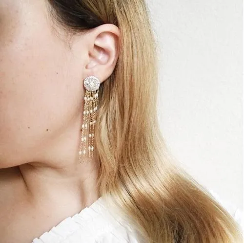 Dangling Bohemian golden tassel earrings