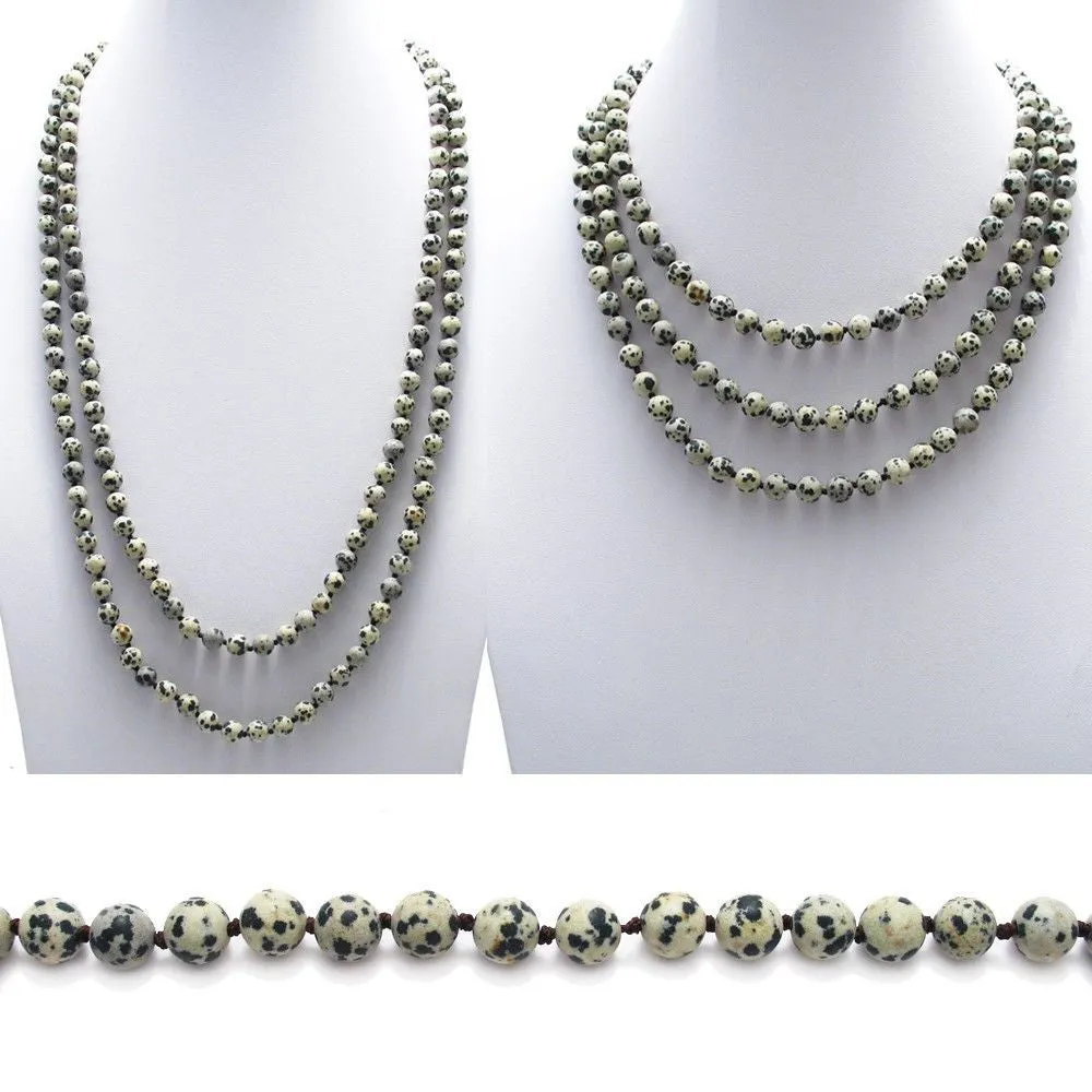 Dazzling Genuine Dalmatian Jasper 60" Bead Necklace with 9mm Beads.