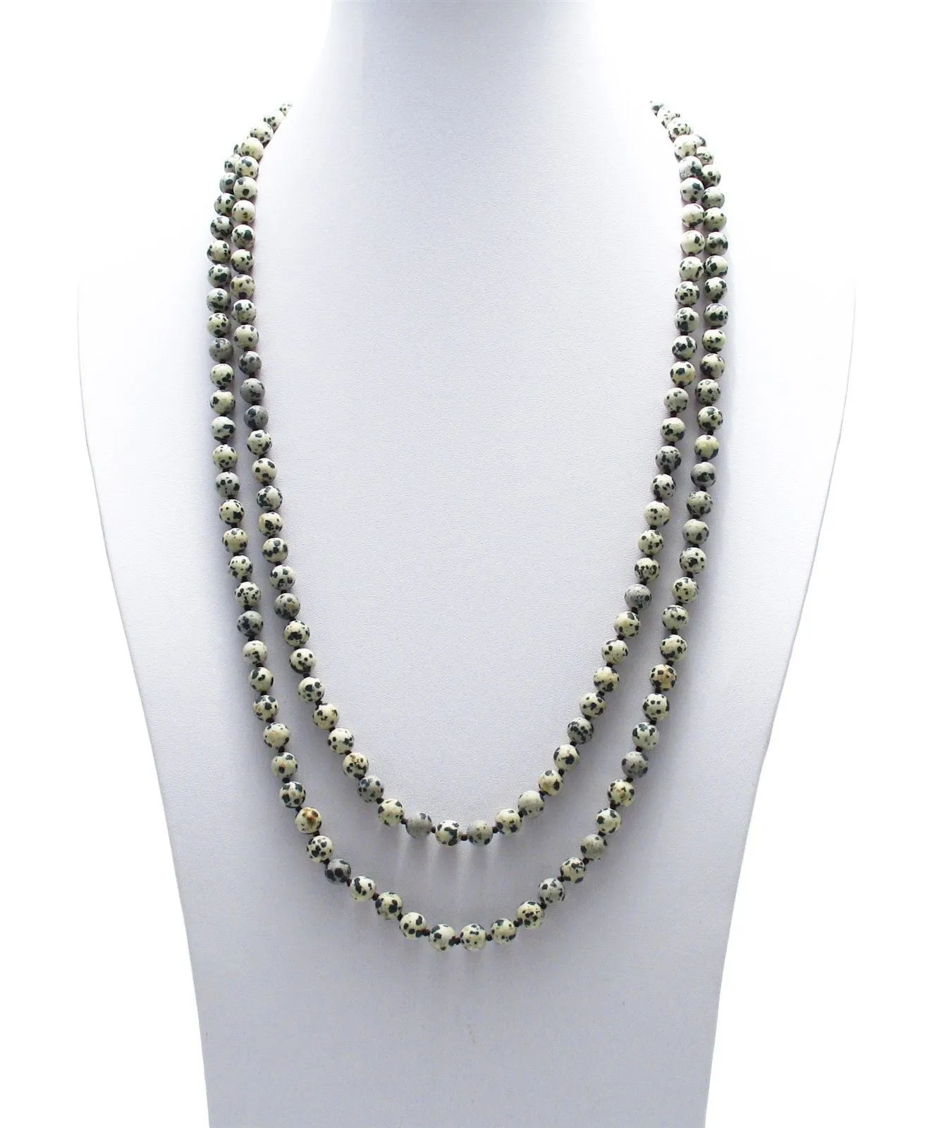 Dazzling Genuine Dalmatian Jasper 60" Bead Necklace with 9mm Beads.