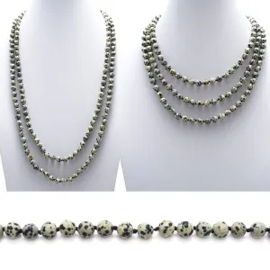 Dazzling Genuine Dalmatian Jasper 60" Bead Necklace with 9mm Beads.