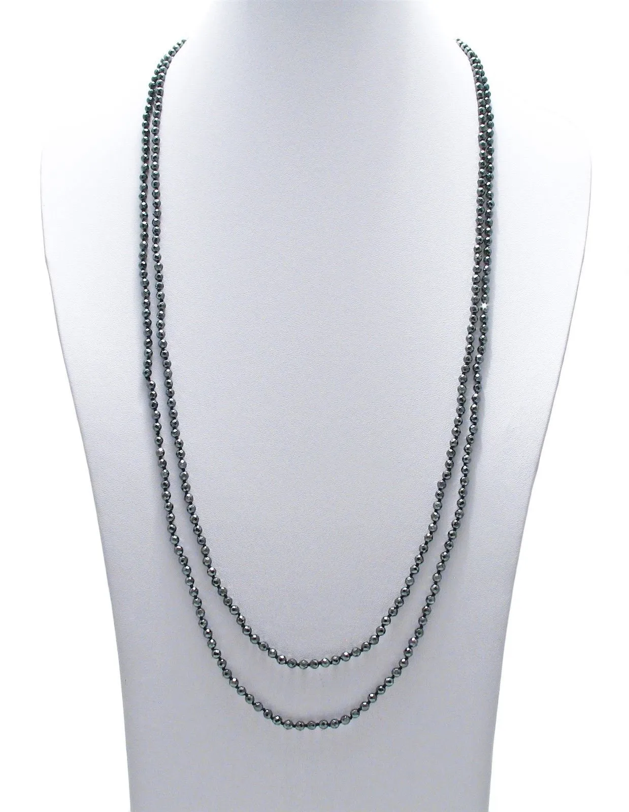 Dazzling Genuine Hematite 70" Bead Necklace with 4mm Beads.