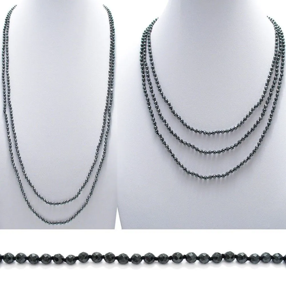 Dazzling Genuine Hematite 70" Bead Necklace with 4mm Beads.