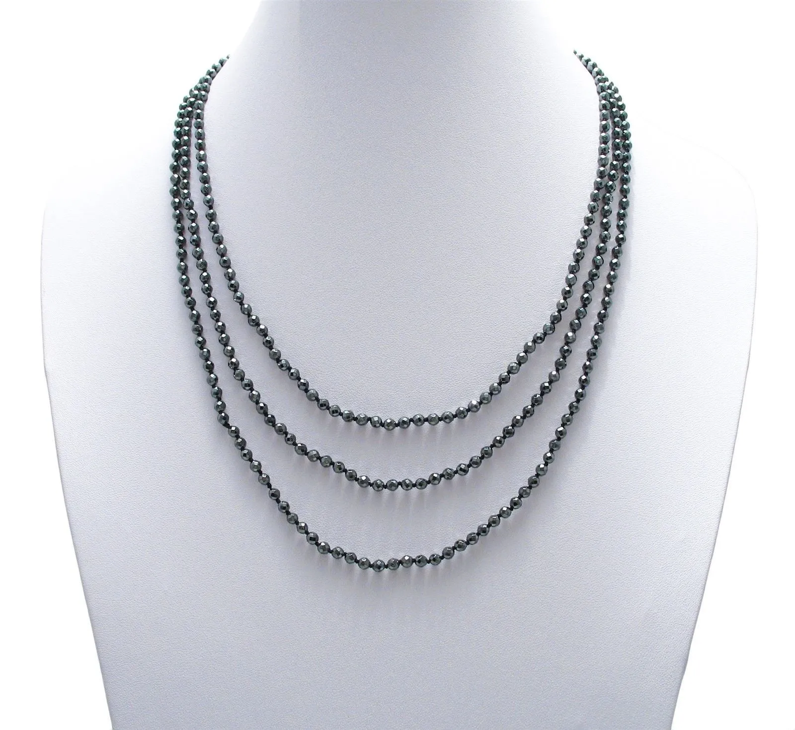 Dazzling Genuine Hematite 70" Bead Necklace with 4mm Beads.