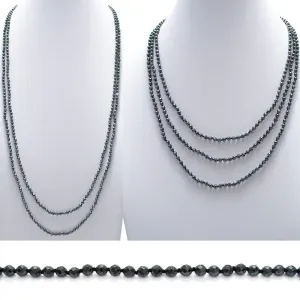 Dazzling Genuine Hematite 70" Bead Necklace with 4mm Beads.