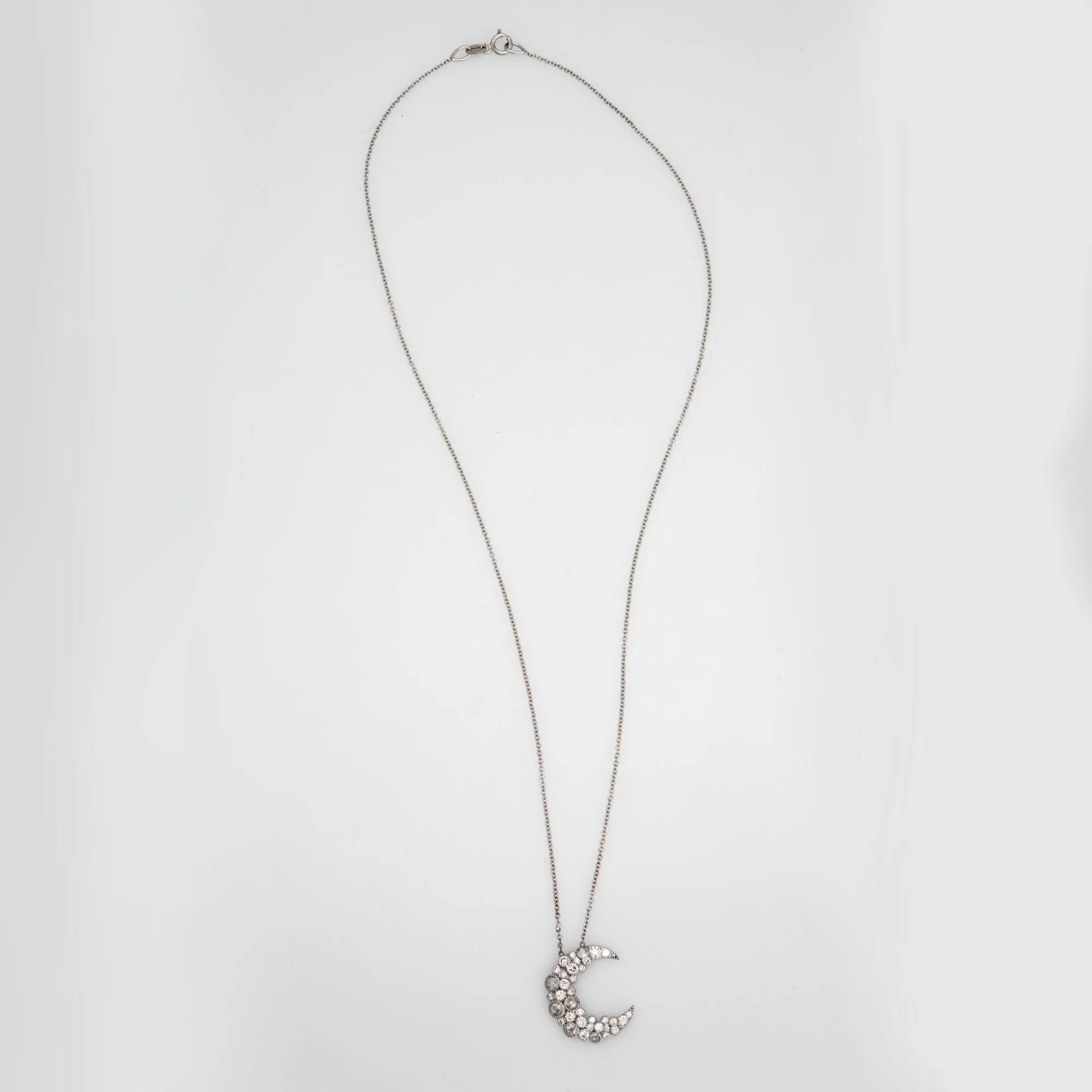 Diamond Crescent Moon Necklace Estate 18k White Gold Celestial Fine Jewelry
