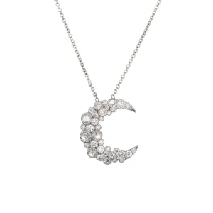 Diamond Crescent Moon Necklace Estate 18k White Gold Celestial Fine Jewelry
