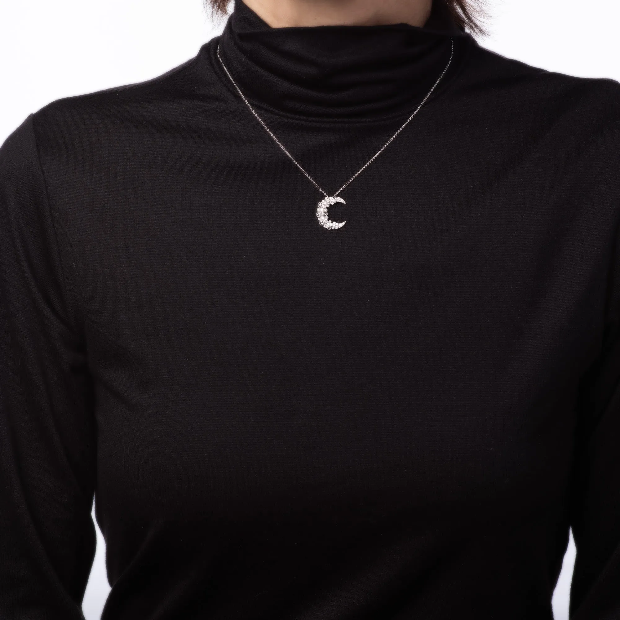 Diamond Crescent Moon Necklace Estate 18k White Gold Celestial Fine Jewelry