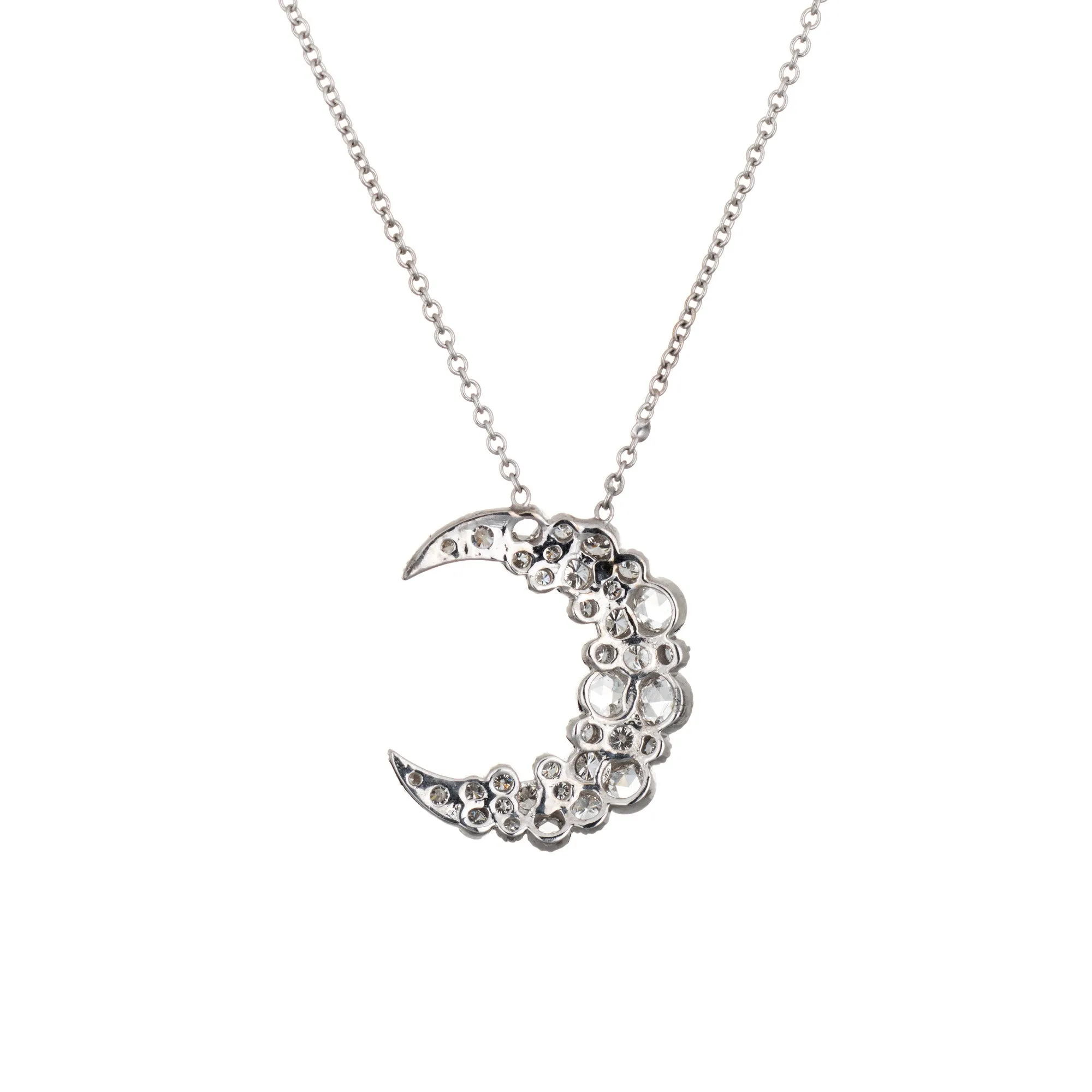 Diamond Crescent Moon Necklace Estate 18k White Gold Celestial Fine Jewelry