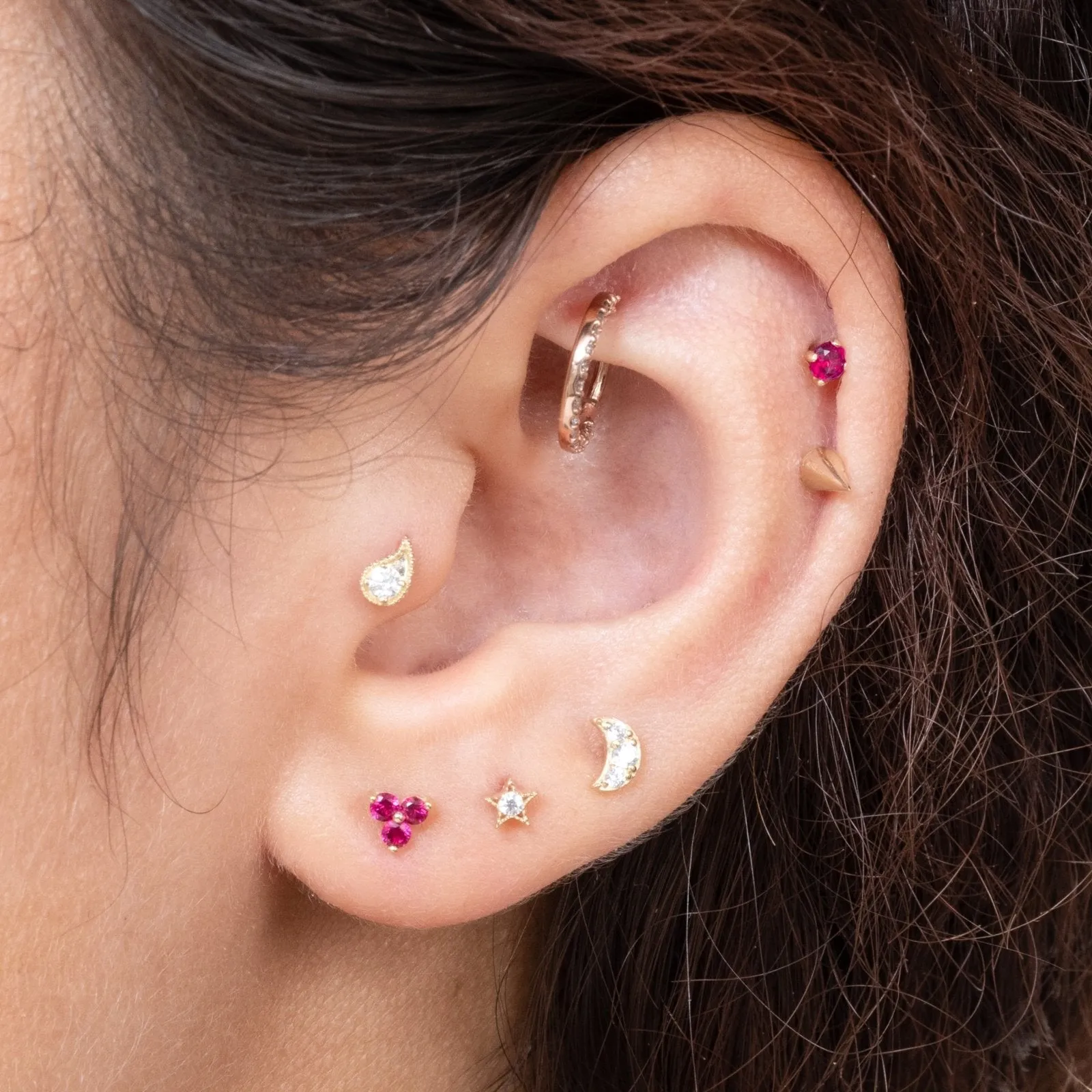 Diamond Pavé Studded Crescent Moon Flat Back Stud