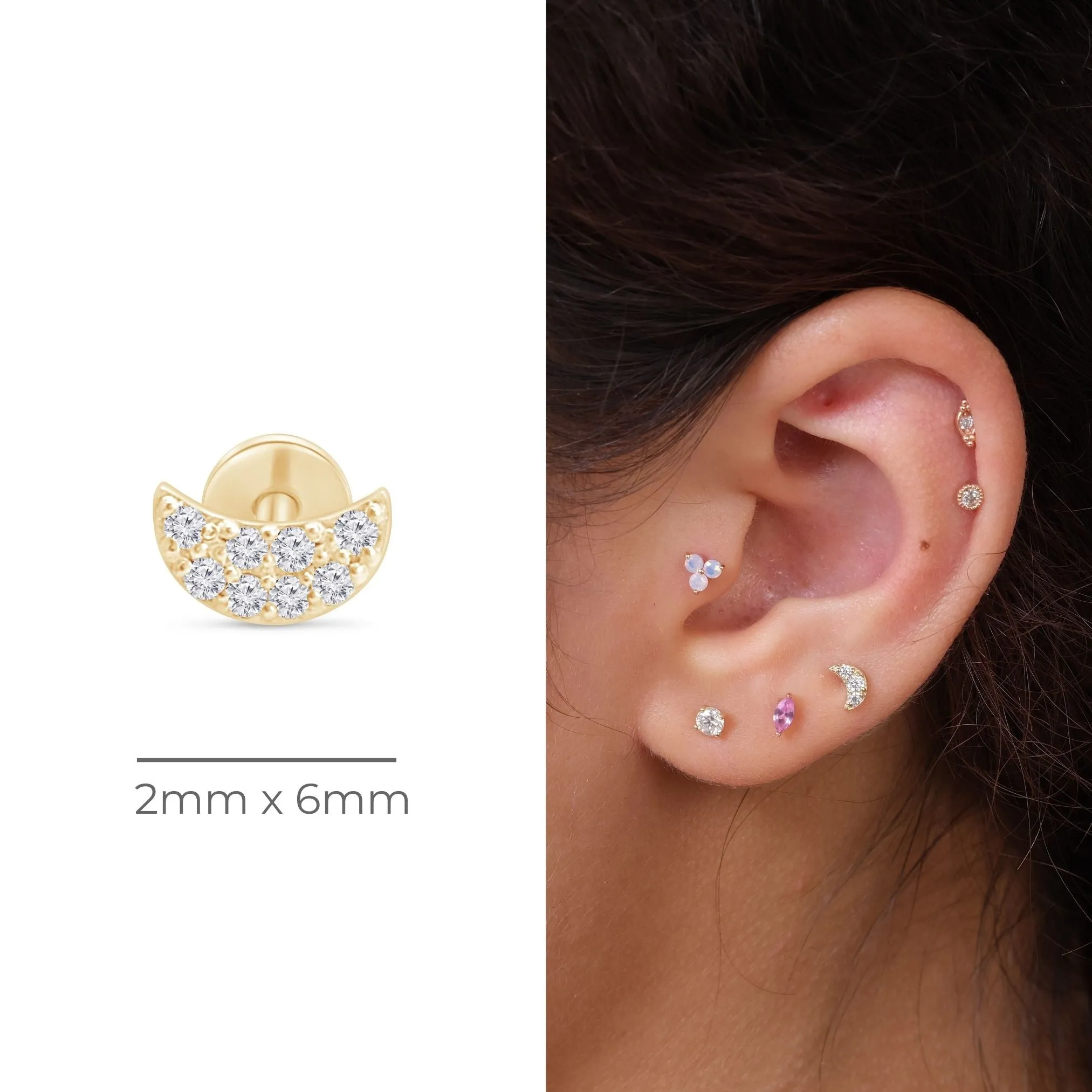 Diamond Pavé Studded Crescent Moon Flat Back Stud
