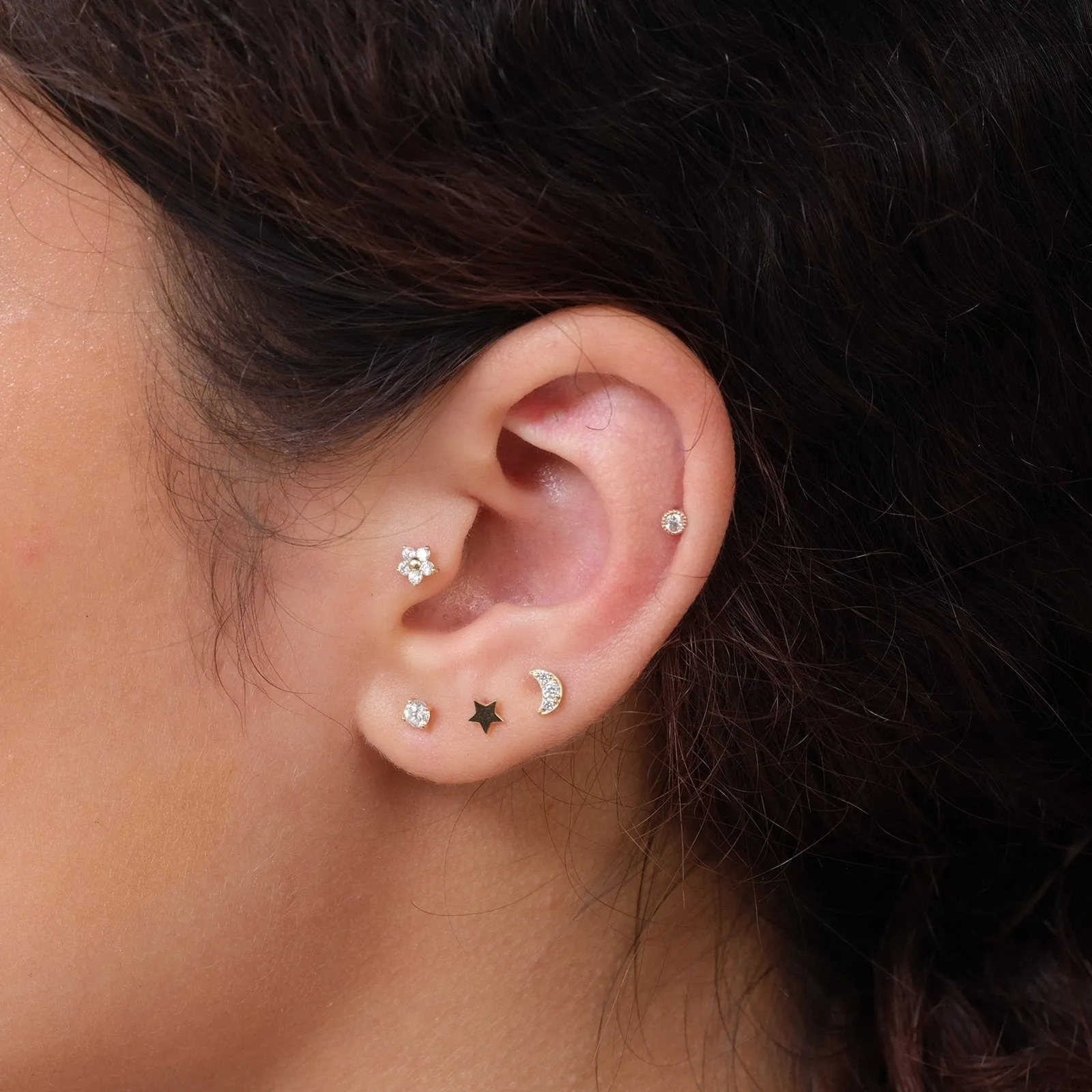 Diamond Pavé Studded Crescent Moon Flat Back Stud