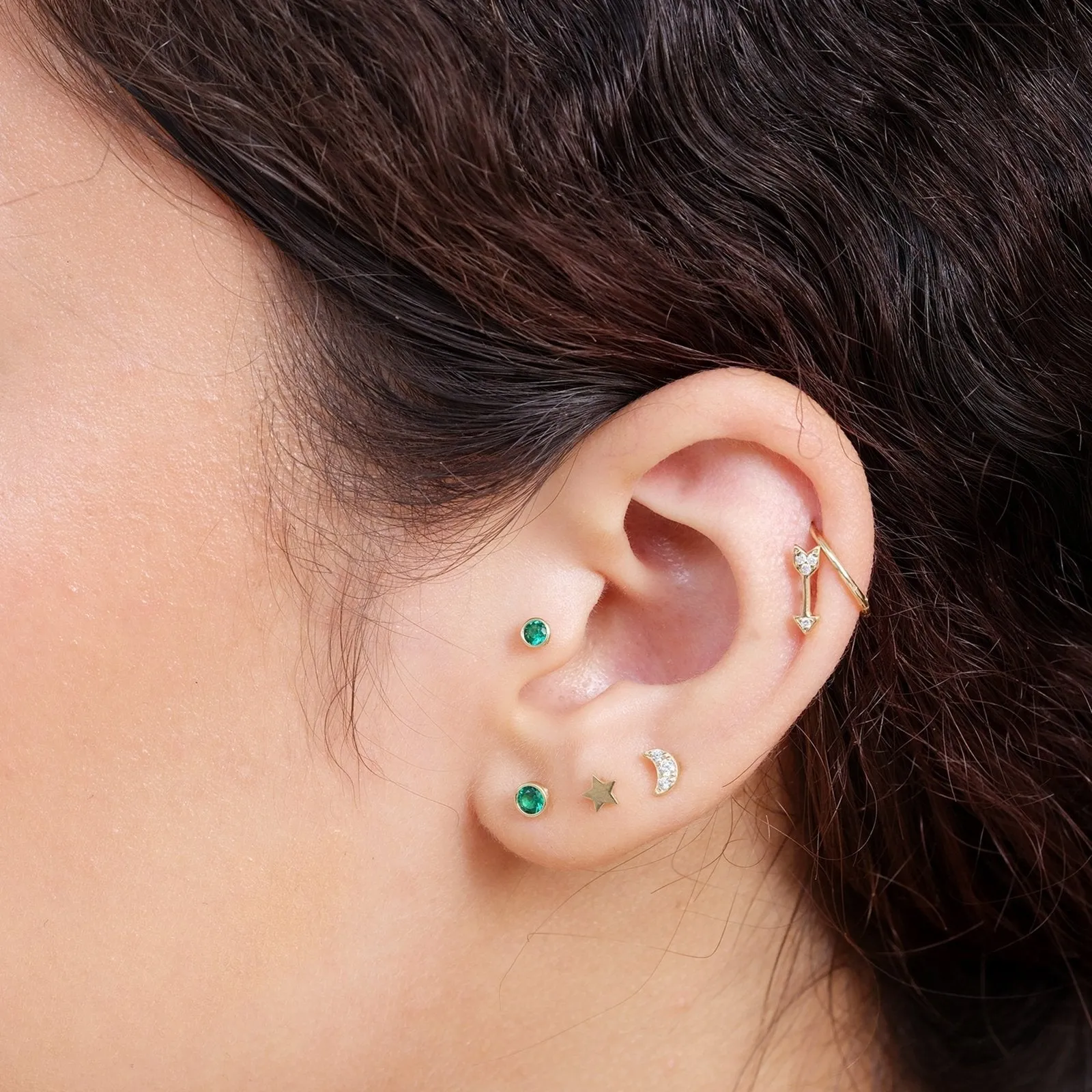 Diamond Pavé Studded Crescent Moon Flat Back Stud