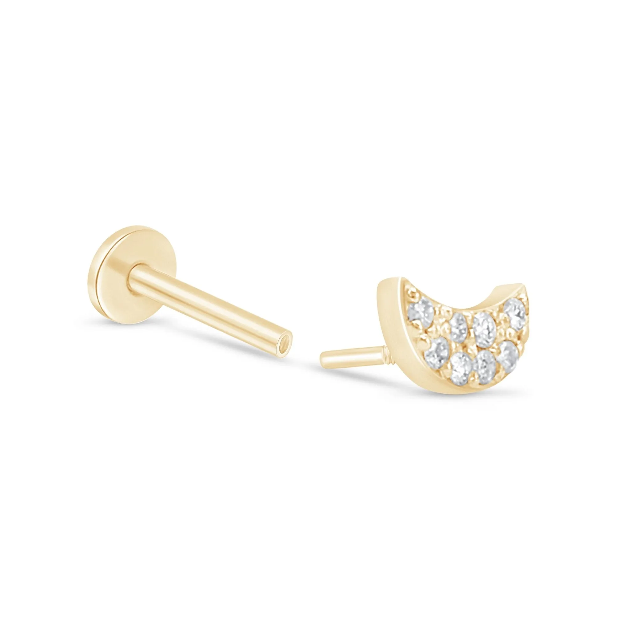 Diamond Pavé Studded Crescent Moon Flat Back Stud