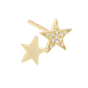 Diamond X Solid Double Star Stud Earring 14K