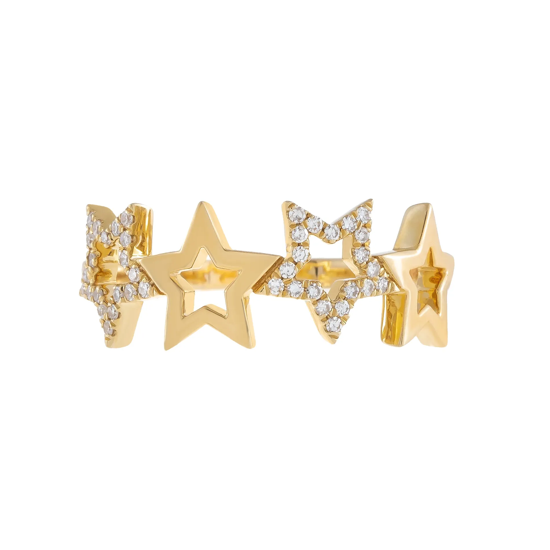 Diamond X Solid Open Star Ring 14K