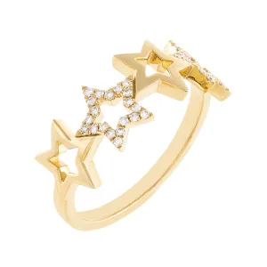 Diamond X Solid Open Star Ring 14K