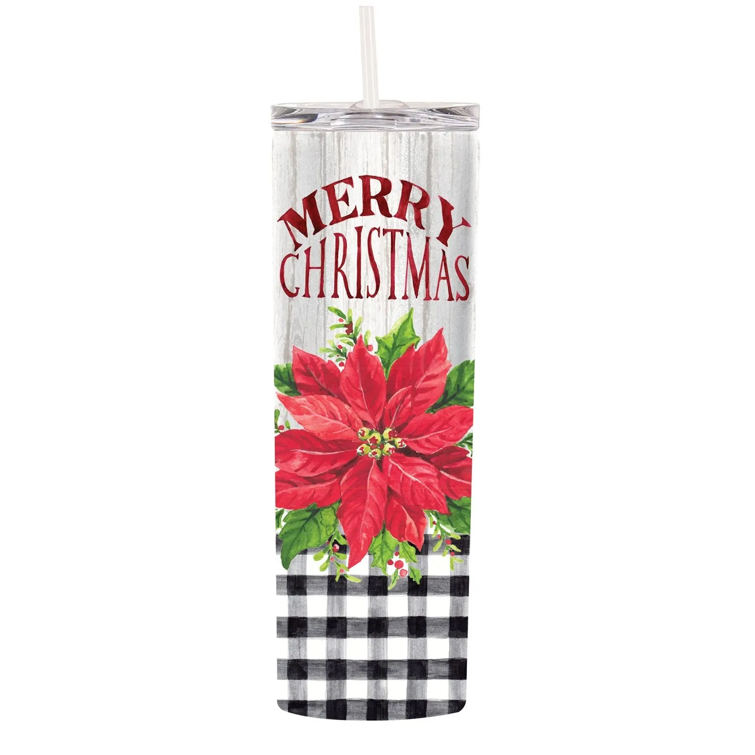 Double Wall Stainless Steel Beverage Cup w/Straw, 20 oz., Merry Christmas,3ssbg7913