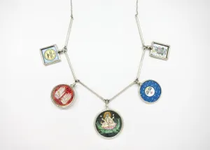 Dramatic, conversation-starting, linked necklace with miniature painting pendants