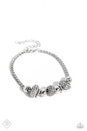 Draped Dedication - White - Rhinestone Encrusted Bead Silver Star Paparazzi Lobster Claw Bracelet - October 2023 Magnificent Musings