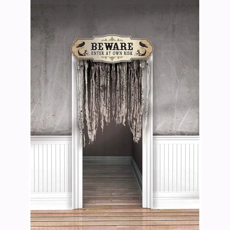 Dreadful Boneyard Halloween Party"Beware" Door Curtain Decoration