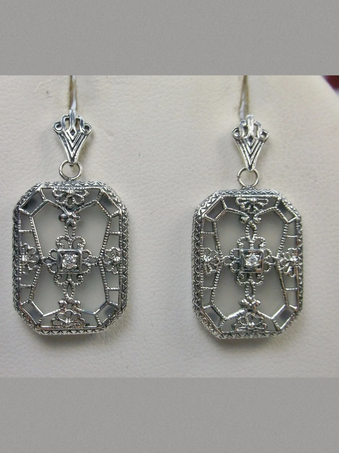 E203, Stained-Glass Earrings, Art Deco Earrings with Inset Gem, 1930's Revival Jewelry #E203