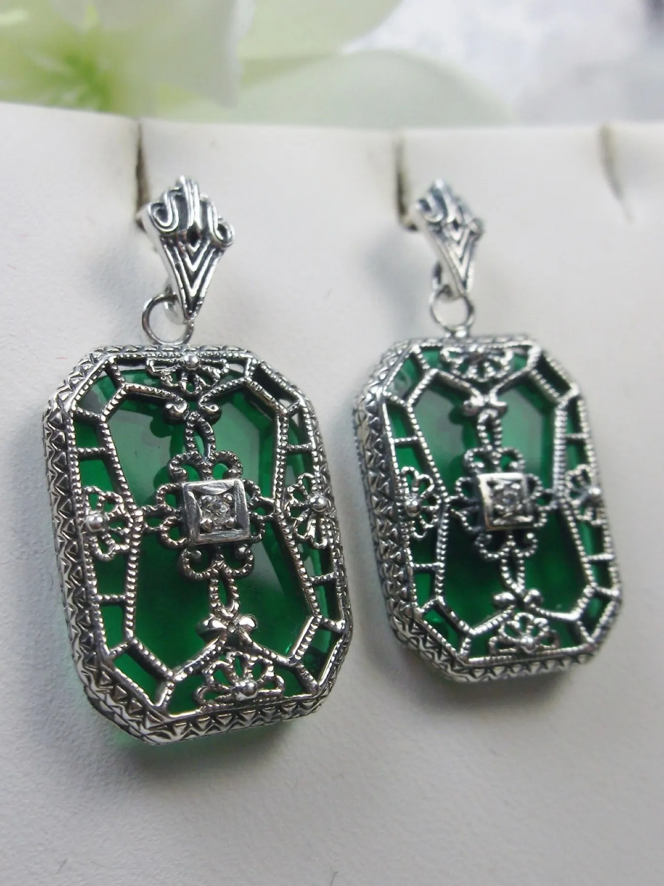 E203, Stained-Glass Earrings, Art Deco Earrings with Inset Gem, 1930's Revival Jewelry #E203