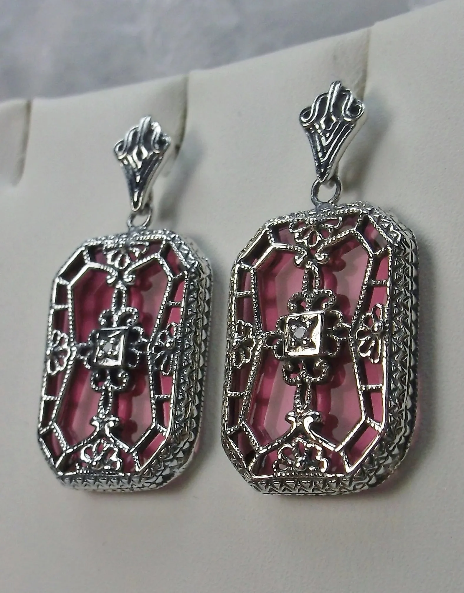 E203, Stained-Glass Earrings, Art Deco Earrings with Inset Gem, 1930's Revival Jewelry #E203