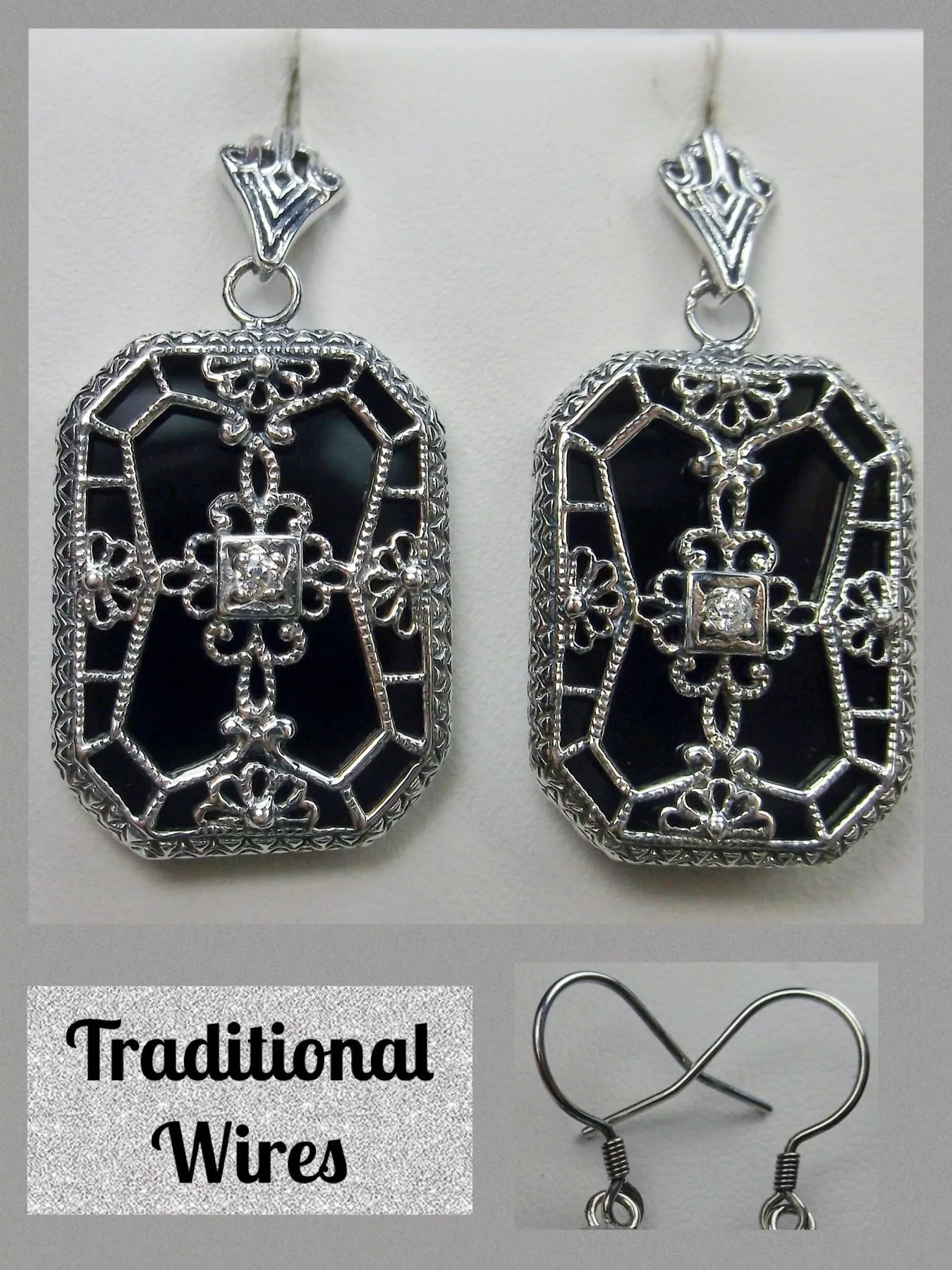 E203, Stained-Glass Earrings, Art Deco Earrings with Inset Gem, 1930's Revival Jewelry #E203