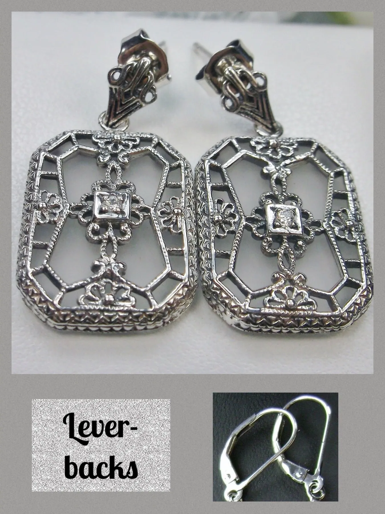 E203, Stained-Glass Earrings, Art Deco Earrings with Inset Gem, 1930's Revival Jewelry #E203