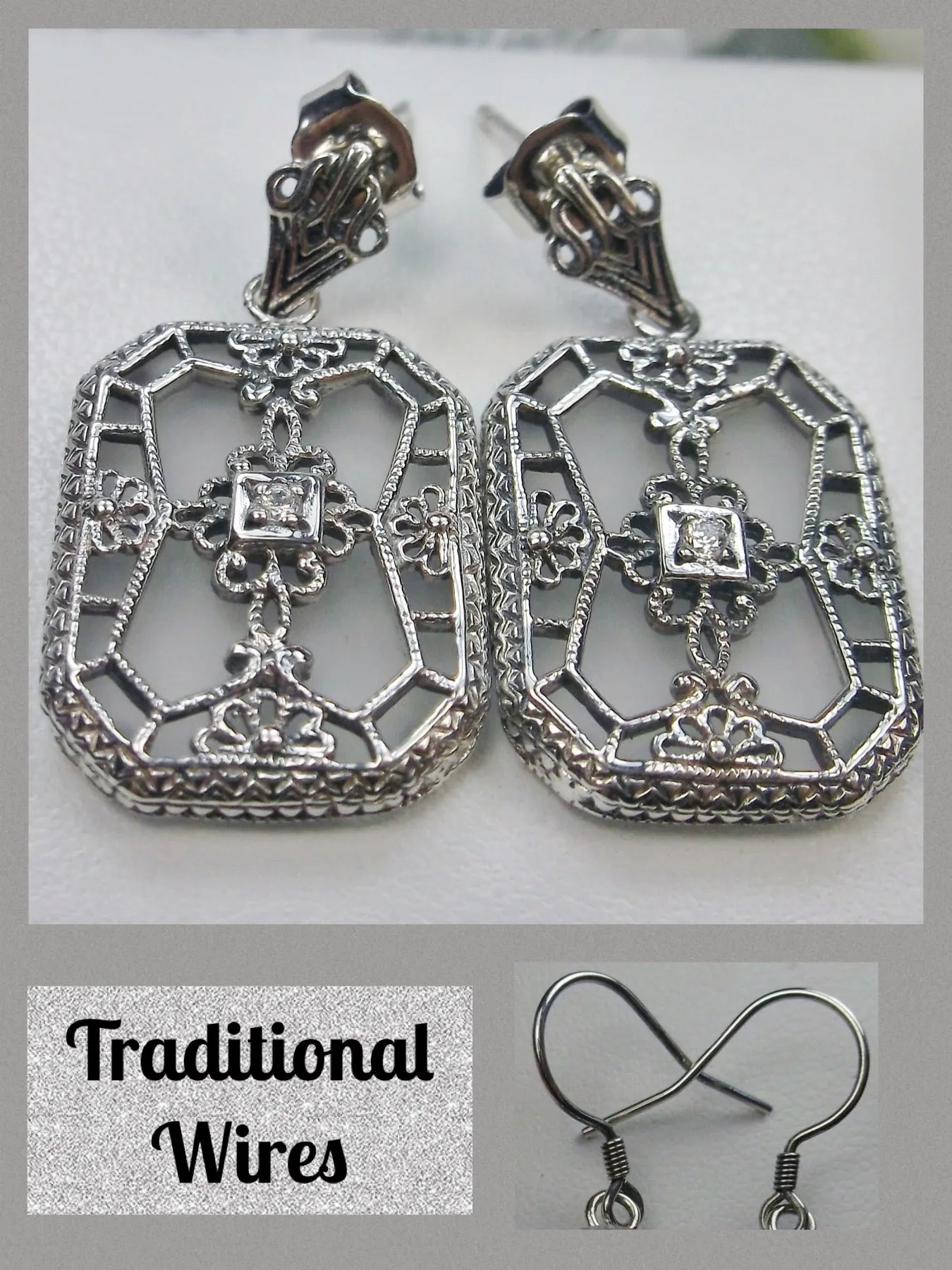 E203, Stained-Glass Earrings, Art Deco Earrings with Inset Gem, 1930's Revival Jewelry #E203
