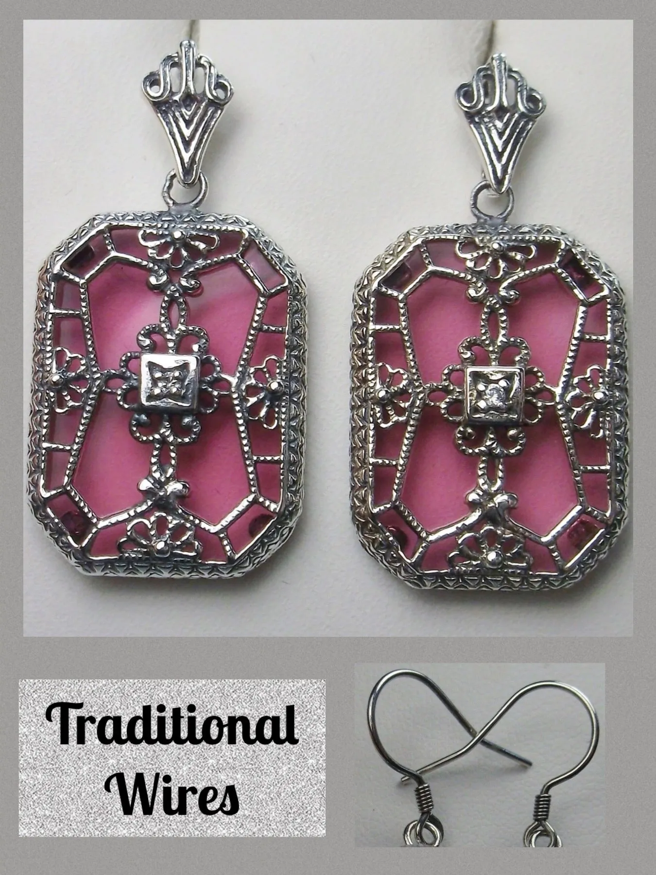 E203, Stained-Glass Earrings, Art Deco Earrings with Inset Gem, 1930's Revival Jewelry #E203