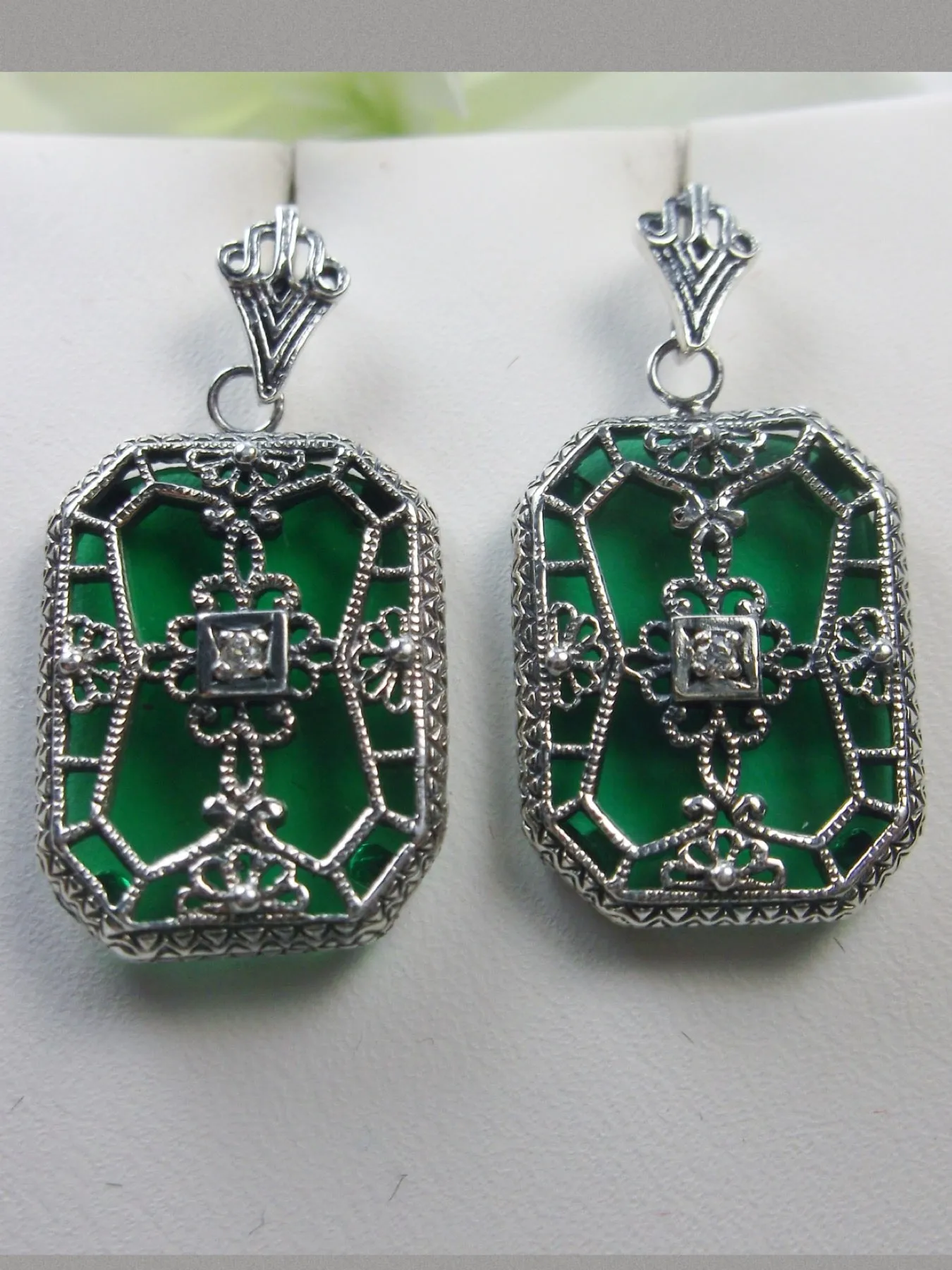 E203, Stained-Glass Earrings, Art Deco Earrings with Inset Gem, 1930's Revival Jewelry #E203