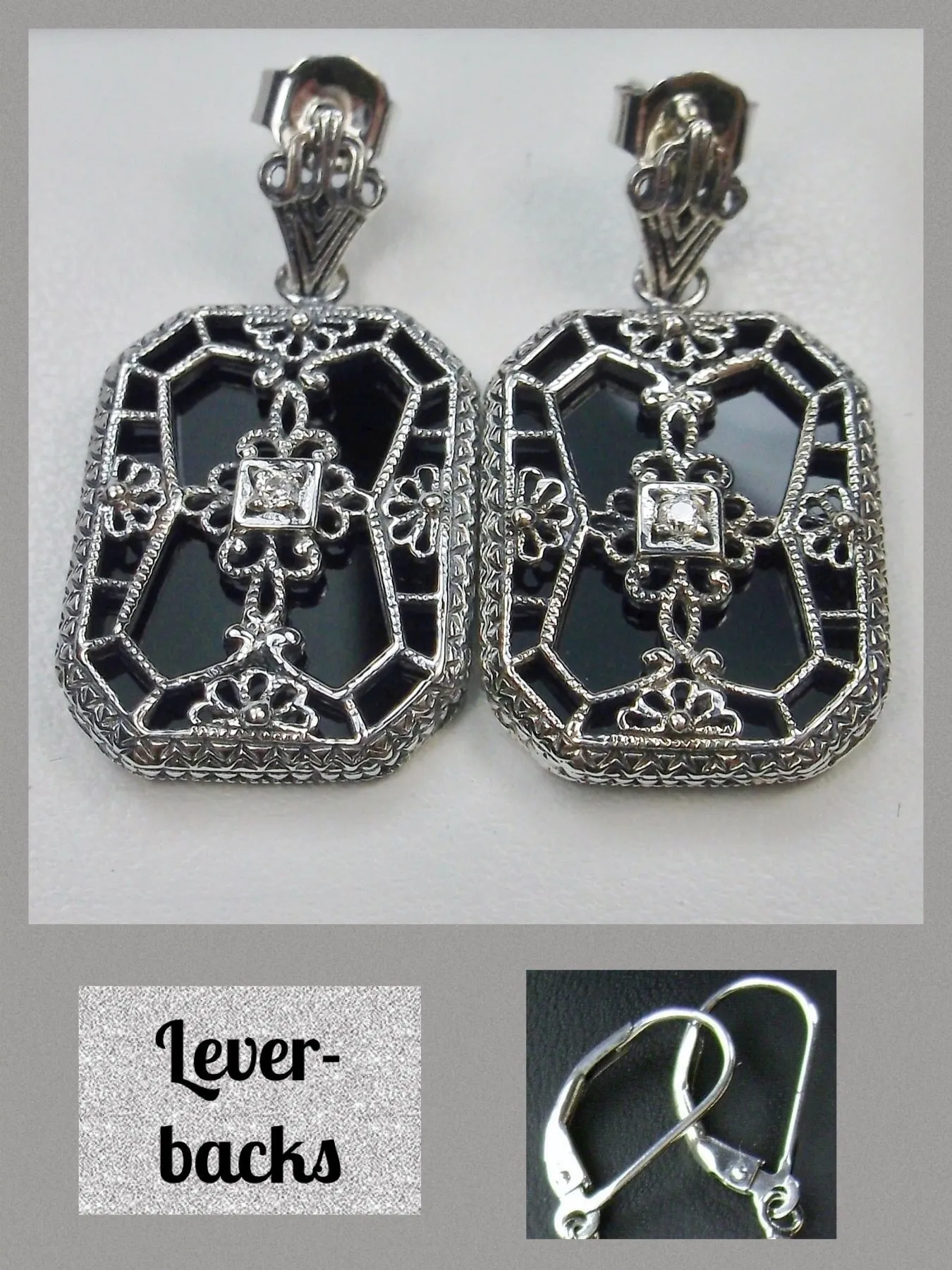 E203, Stained-Glass Earrings, Art Deco Earrings with Inset Gem, 1930's Revival Jewelry #E203