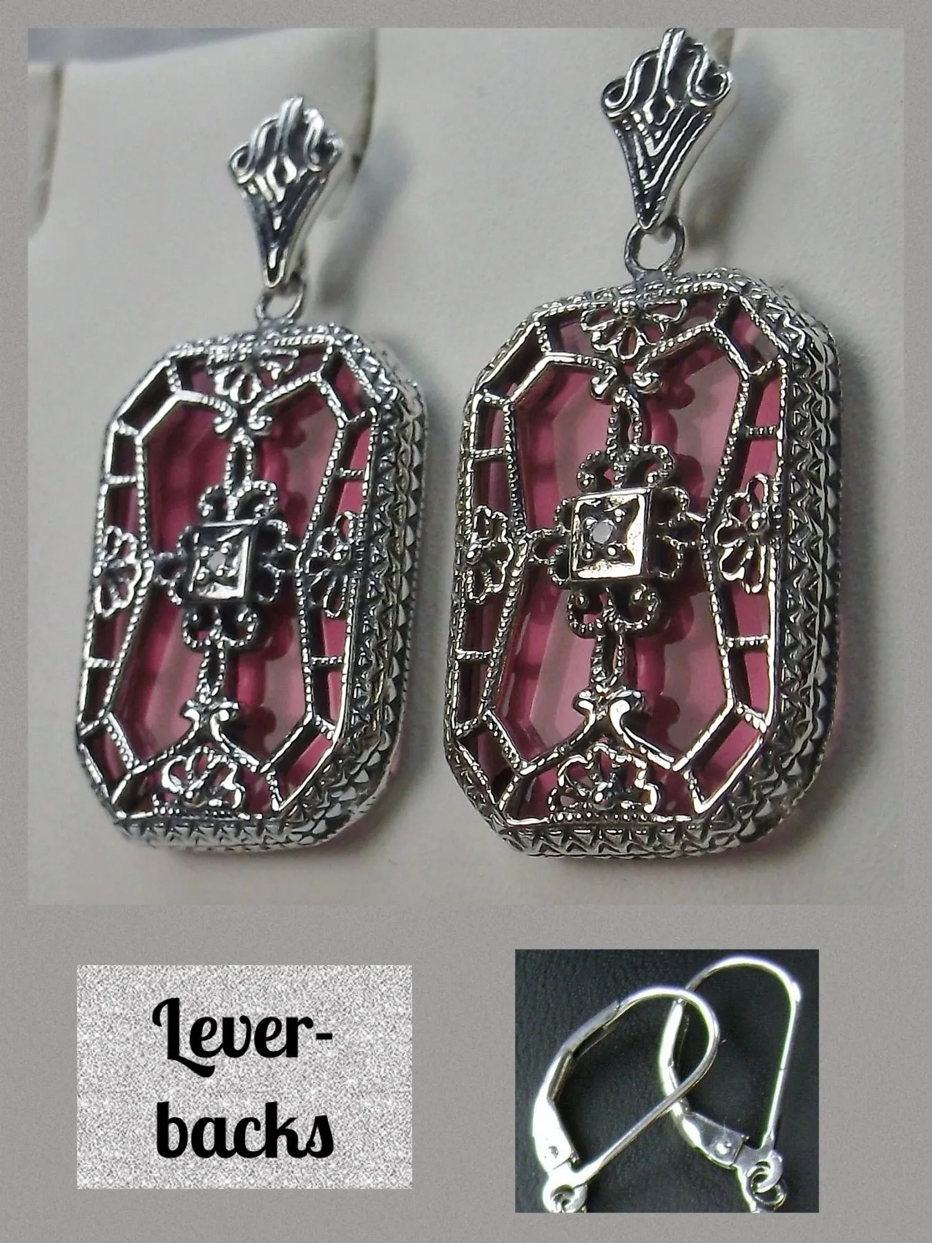 E203, Stained-Glass Earrings, Art Deco Earrings with Inset Gem, 1930's Revival Jewelry #E203