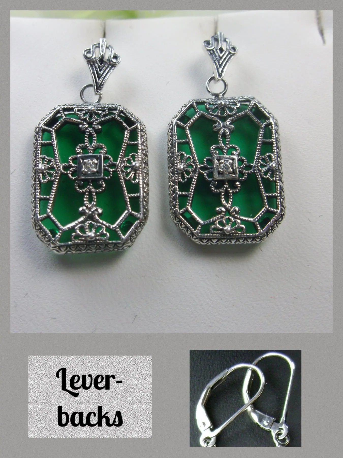 E203, Stained-Glass Earrings, Art Deco Earrings with Inset Gem, 1930's Revival Jewelry #E203