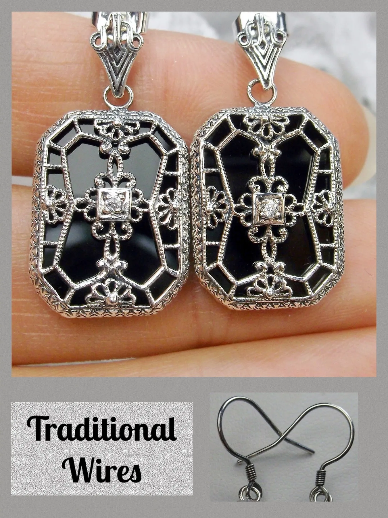 E203, Stained-Glass Earrings, Art Deco Earrings with Inset Gem, 1930's Revival Jewelry #E203