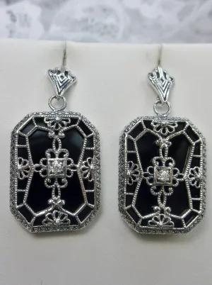 E203, Stained-Glass Earrings, Art Deco Earrings with Inset Gem, 1930's Revival Jewelry #E203