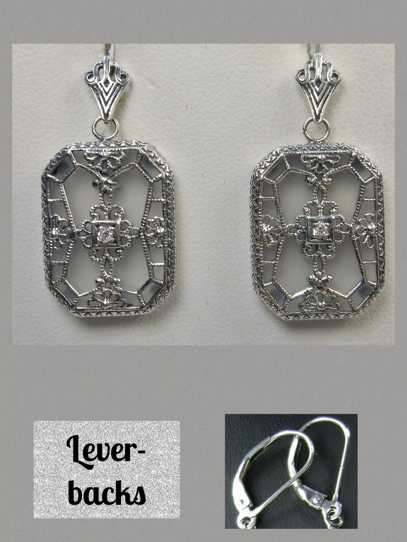 E203, Stained-Glass Earrings, Art Deco Earrings with Inset Gem, 1930's Revival Jewelry #E203