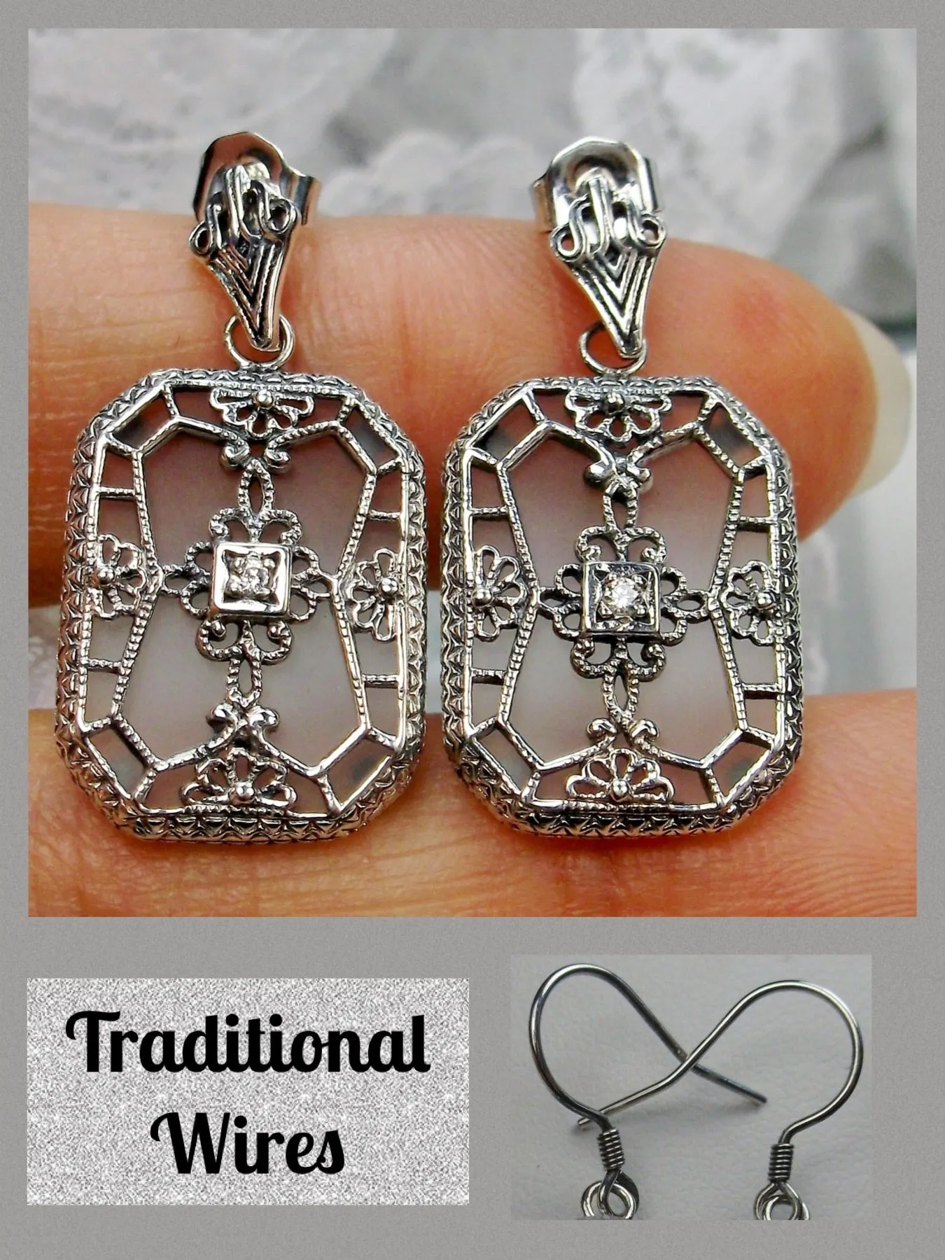 E203, Stained-Glass Earrings, Art Deco Earrings with Inset Gem, 1930's Revival Jewelry #E203