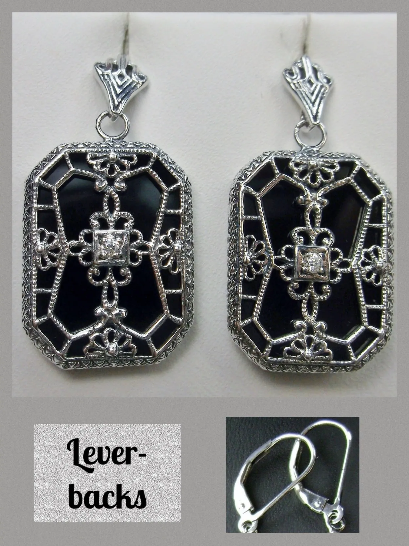 E203, Stained-Glass Earrings, Art Deco Earrings with Inset Gem, 1930's Revival Jewelry #E203