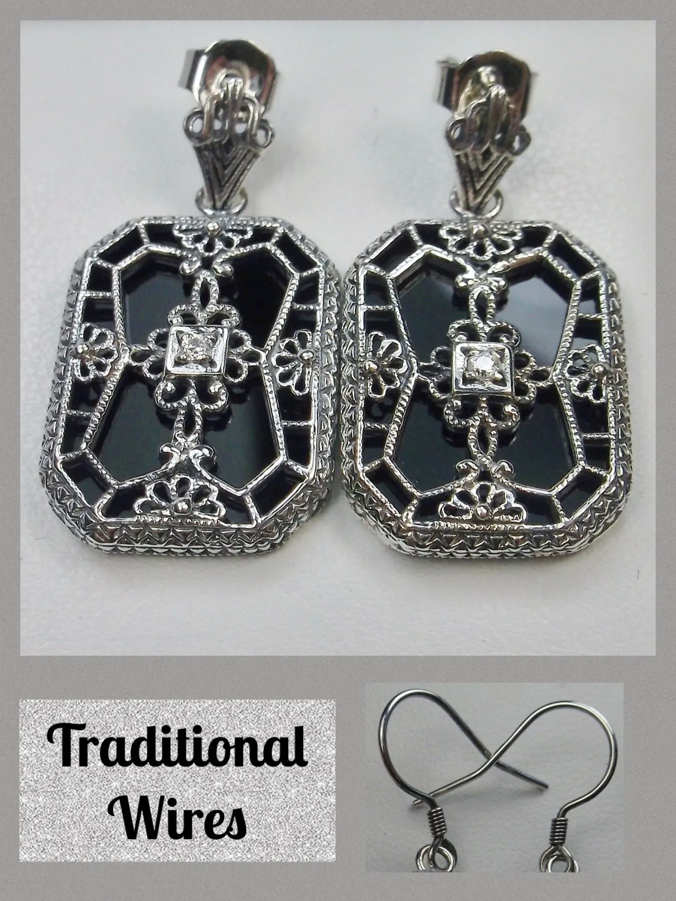 E203, Stained-Glass Earrings, Art Deco Earrings with Inset Gem, 1930's Revival Jewelry #E203