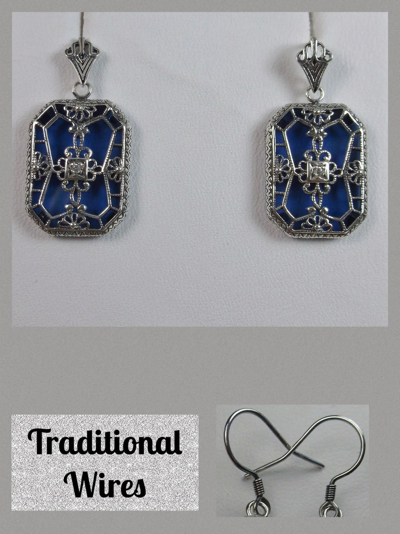 E203, Stained-Glass Earrings, Art Deco Earrings with Inset Gem, 1930's Revival Jewelry #E203