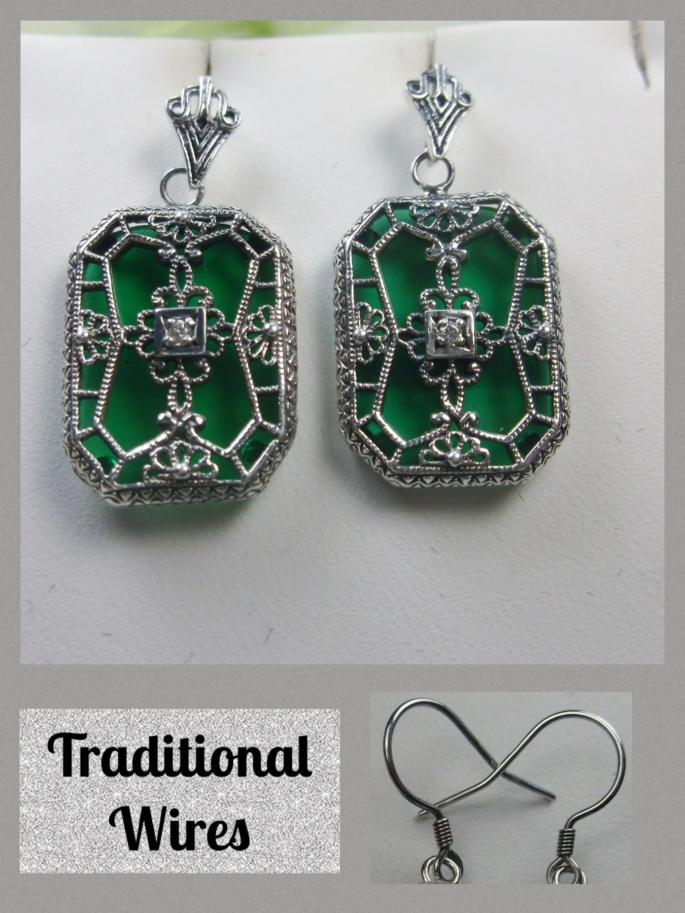 E203, Stained-Glass Earrings, Art Deco Earrings with Inset Gem, 1930's Revival Jewelry #E203